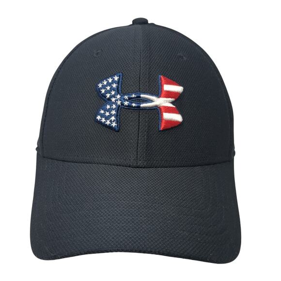 Under Armour Fitted Baseball Cap Black Large Lightweight Embroidered Patriotic - Picture 1 of 8